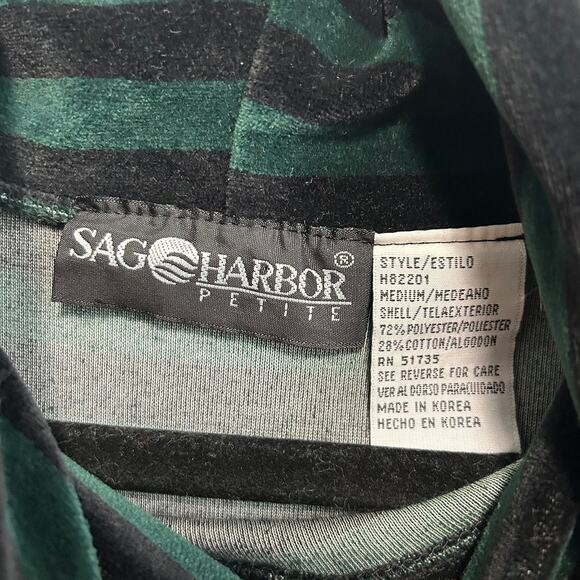 Vintage NWT Sag Harbor Velour Cowl Neck Top M Deadstock Green Black Striped 90s - Picture 6 of 10